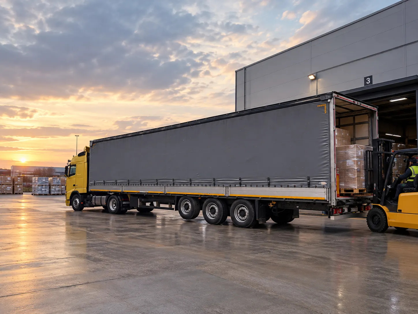 Rampada forkliftle yüklenen tır